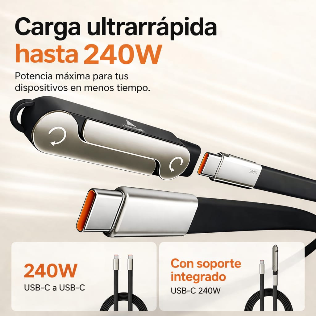 CABLE DE CARGA ULTRA RÁPIDA HASTA 240W CON SOPORTE DESMONTABLE STANDIX PRO