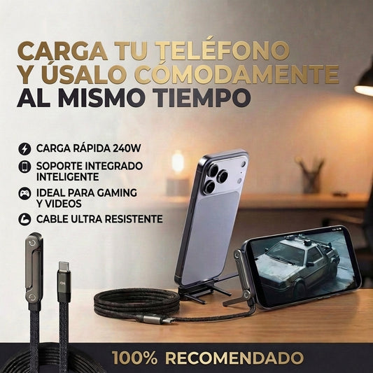 CABLE DE CARGA RÁPIDA HASTA 240 W CON SOPORTE PARA TELÉFONO INTEGRADO  - STANDIX™